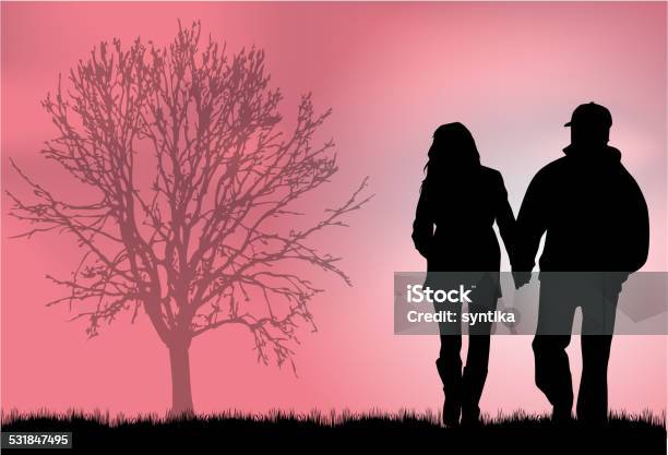 Couple Silhouettes Stock Illustration - Download Image Now - 2015, Adult, Art
