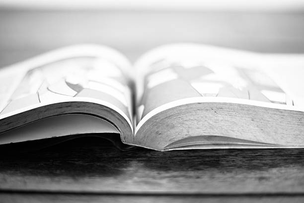 istock Open Book blank on old wood background 531847618