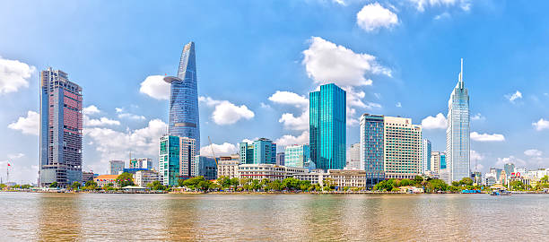 Skyscrapers along Saigon River stock photo
