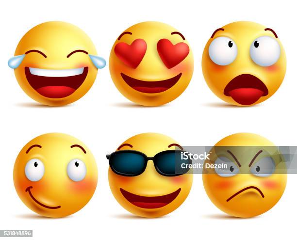 Ilustración de Cara Sonriente Iconos O Amarillo Emoticonos Con Caras Divertidas Emocional y más Vectores Libres de Derechos de Emoticono