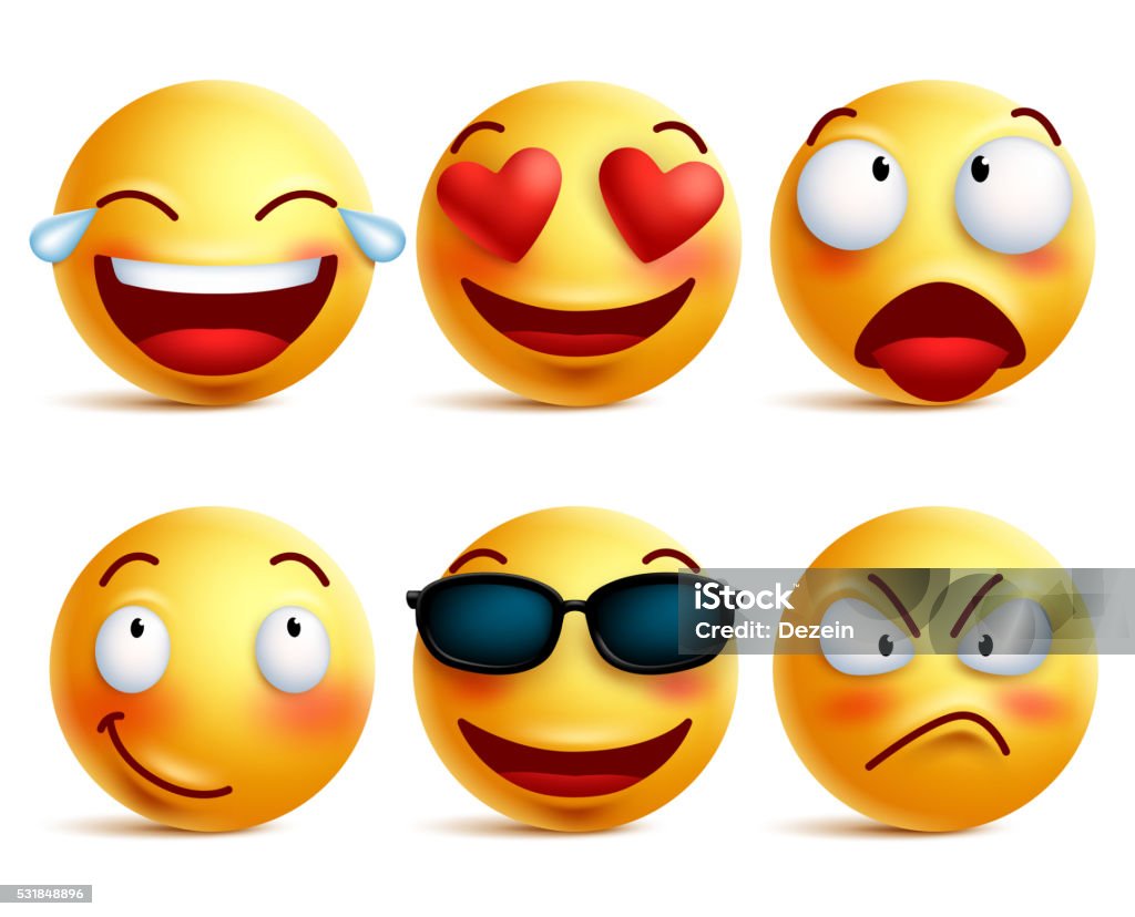 Smiley Face Icons Or Yellow Emoticons With Emotional Funny Faces ...
