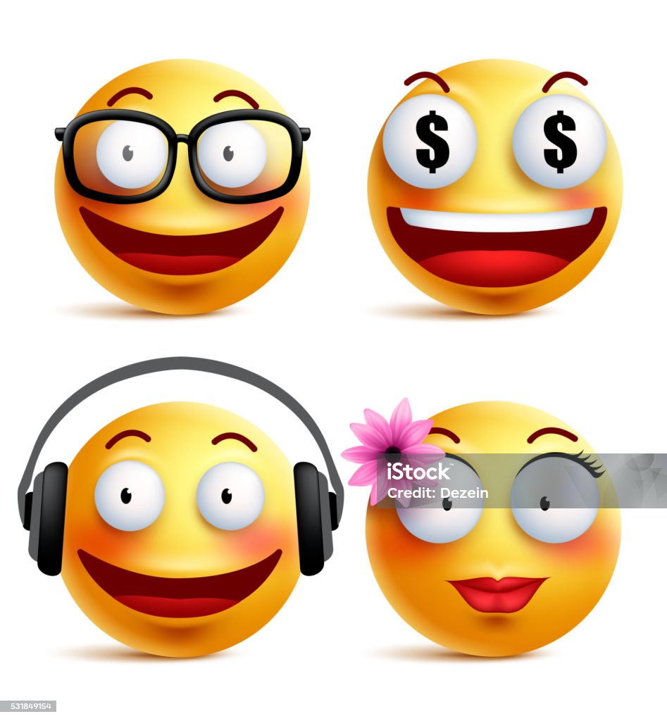 Emoji Yellow Emoticons Or Smiley Faces Collection With Funny ...