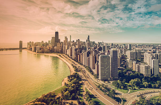 istock Chicago Skyline aerial view with road by the beach 531850830