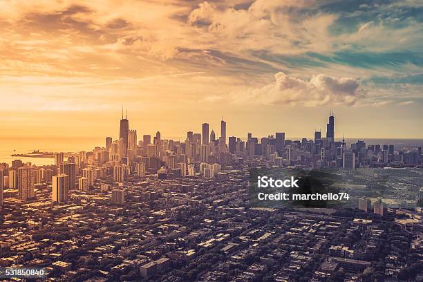 Aerial View Of Chicago Downtown Stock Photo - Download Image Now - Chicago - Illinois, Architecture, Aerial View