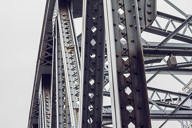 Close up detail of railway arched iron bridge in Shanghai.