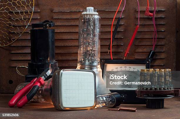 Details Of Old Electrical Equipment Stock Photo - Download Image Now - Circuit Board, Electric Lamp, Cable