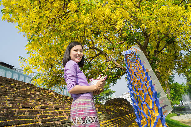 Young Thai girl at temple in songkran festival ,Chiangmai Thailand.