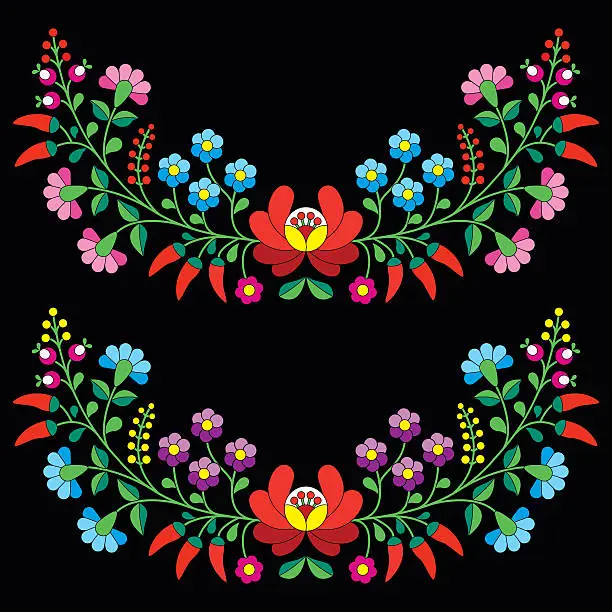 Vector illustration of Hungarian floral folk pattern - Kalocsai embroidery