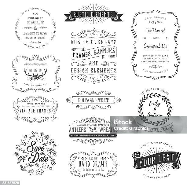 Rustic Clipart Set Stock Illustration - Download Image Now - Picture Frame, Border - Frame, Old-fashioned