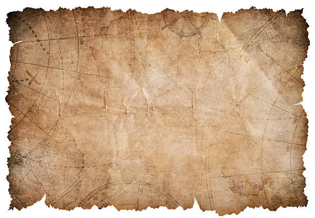 old pirates treasure map isolated on white
