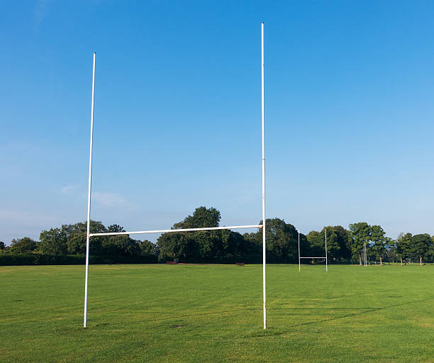 istock Rugby pitch and try-line goal posts in a public park 531858050