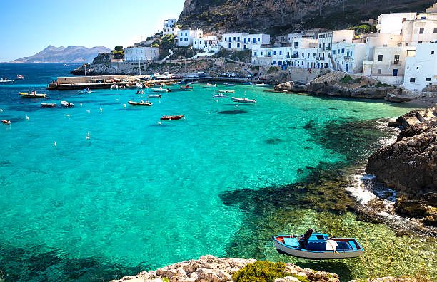 Levanzo Island Trapani Sicily Italy Levanzo Island the little harbour Egadi islands Sicily italy egadi islands photos stock pictures, royalty-free photos & images