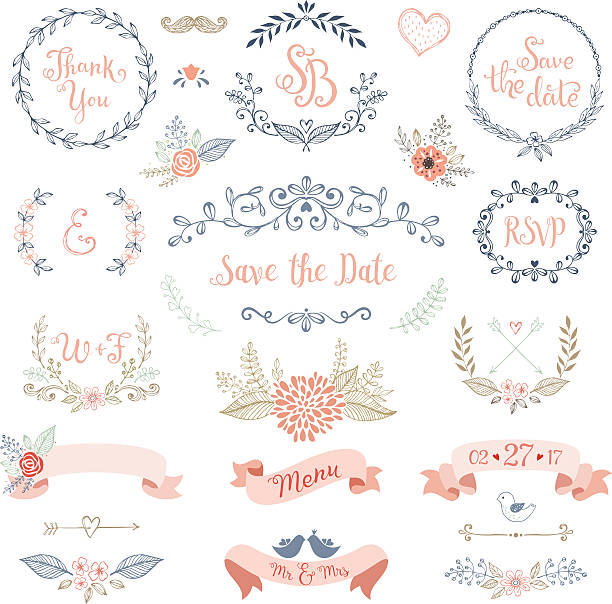 ilustraciones, imágenes clip art, dibujos animados e iconos de stock de el diseño rústico de boda - wedding invitation wedding greeting card heart shape