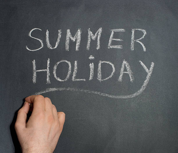 istock Man's hand writing Summer Holiday text on blackboard. 531858814