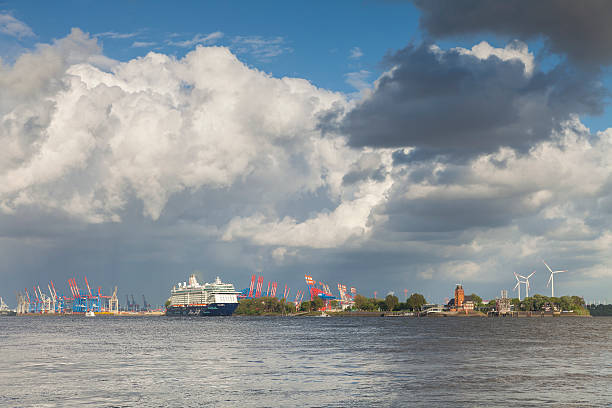 Hamburg, Germany - May 15, 2016: TUI cruise ship Mein Schiff 4 on River Elbe leaving Hamburg harbor