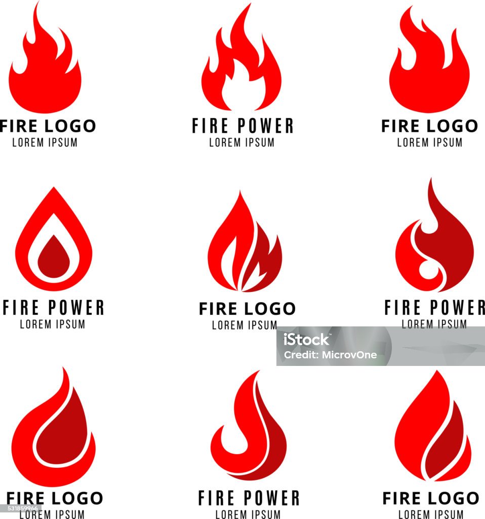 Vector logo set with fire symbols Vector logo set with fire vector symbols. Fire logo icon and flame fire emblem illustration Flame stock vector