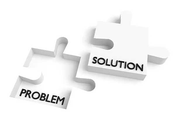 Photo of Missing puzzle piece, problem and solution, white