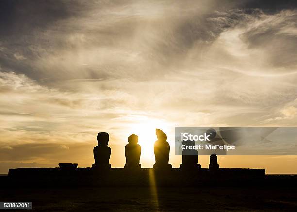 Ahu Tahai Moai Statues At Sunset Easter Island Stock Photo - Download Image Now - 2015, Ahu Tahai, Ancient