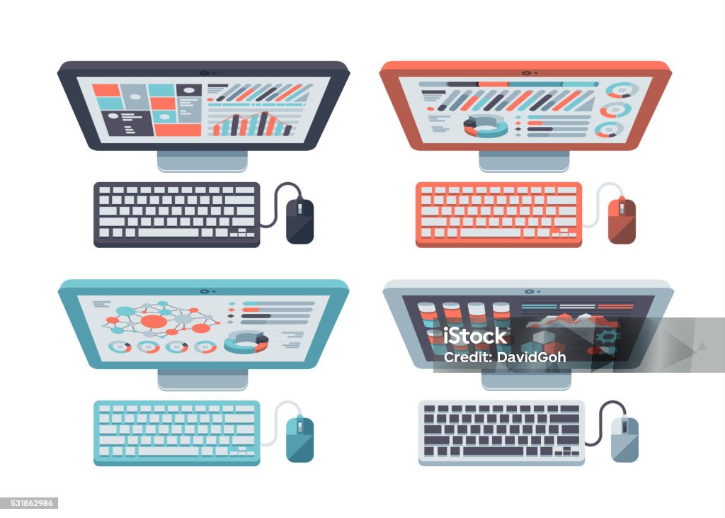 Personal Computer Flat Design Set Stock Illustration - Download Image ...