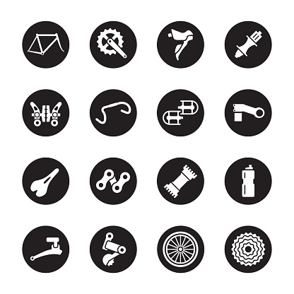 Bicycle Parts Icons Black Circle Series Vector EPS File.