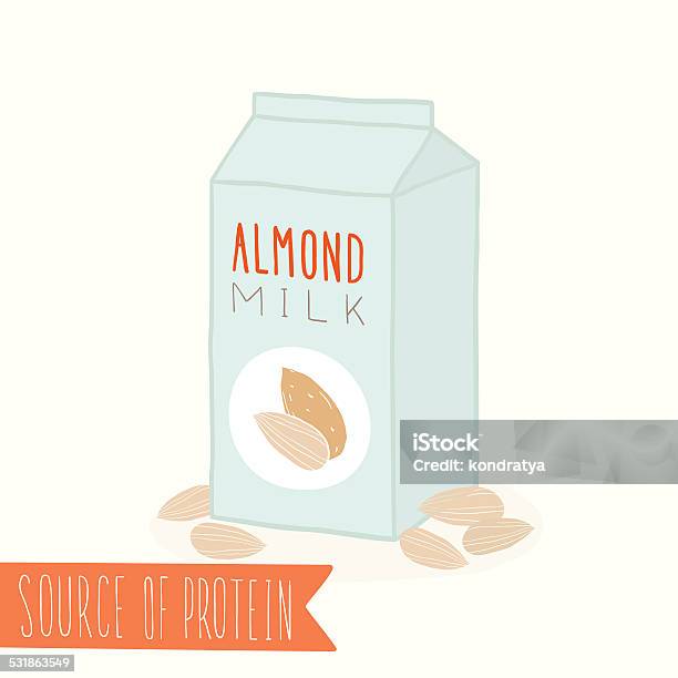 Almond Milk In A Carton Pack Stock Illustration - Download Image Now - 2015, Breakfast, Brown