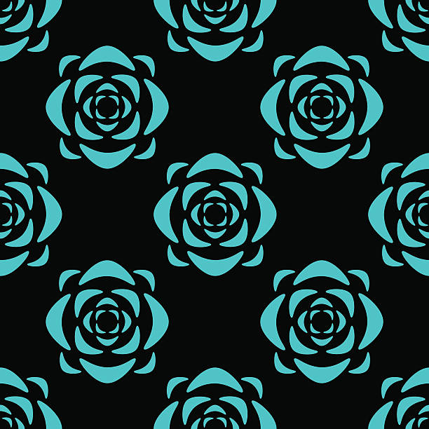 Seamless pattern with lotus flowers Seamless pattern with blue silhouettes lotus flowers on a black background. Floral repeating texture - vector artwork blue rose against black background stock illustrations