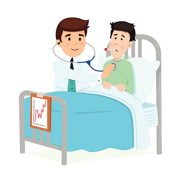 Doctor caring for a patient in hospital bed Doctor caring for a patient who is unwell and resting in hospital bed. skin tone chart stock illustrations