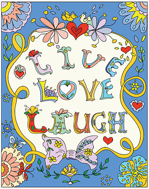 kwiatowy ozdobne wielobarwny plakat na żywo, miłość śmiech - love flower single flower letter stock illustrations