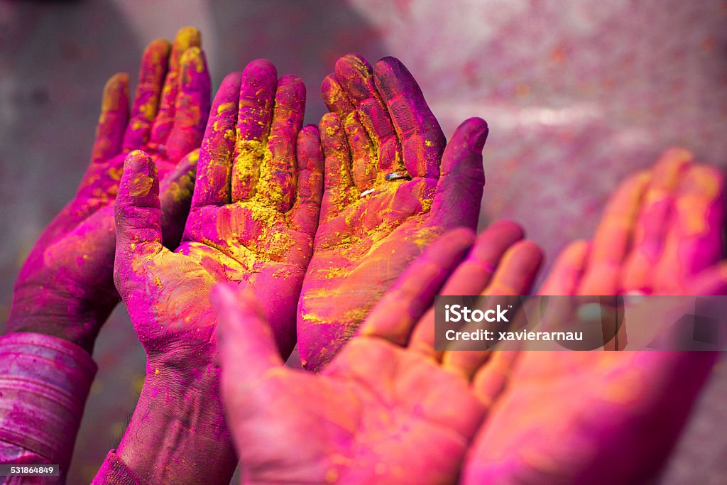 United hands Open Holi hands in India. Ceremony Stock Photo