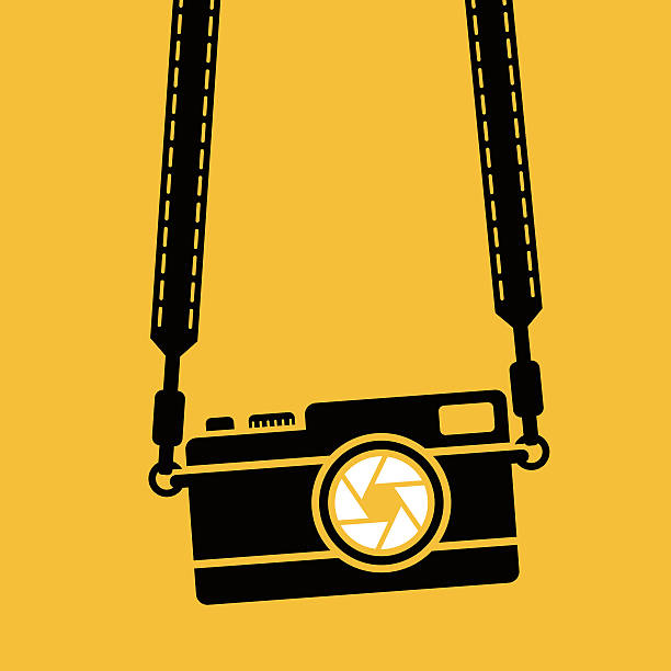 camera camera on the yellow background,vector illustration. strap photos stock illustrations