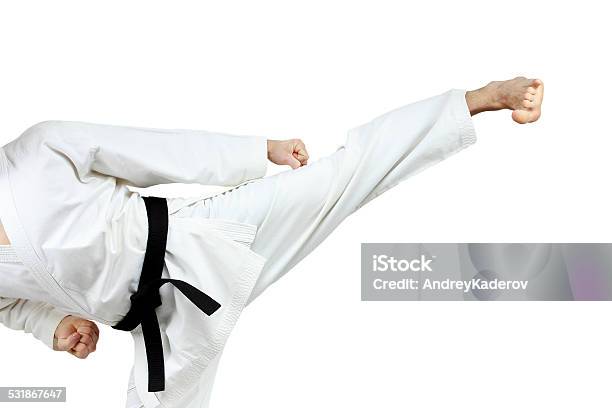 In Karategi Man Doing Kick Yokogeri Stock Photo - Download Image Now - Karategi, 2015, Activity