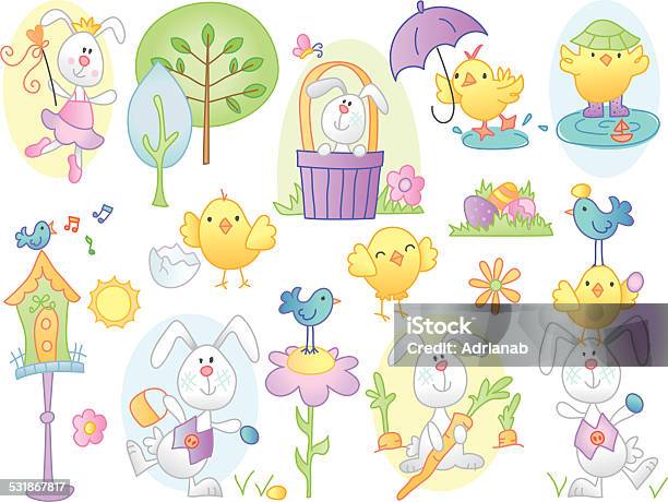 Easter Icons Stock Illustration - Download Image Now - 2015, Animal, Baby Chicken