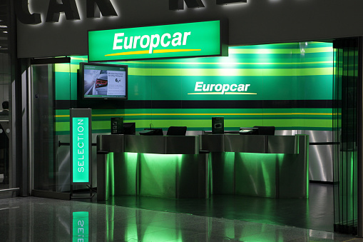Frankfurt am Main, Germany - May 10, 2016: Temporarily closed Europcar Car Rental Station at the Internatinal Airport Frankfurt am Main, Germany. Europcar is Germanies second largest car rental company with more than 500 stations in the country.