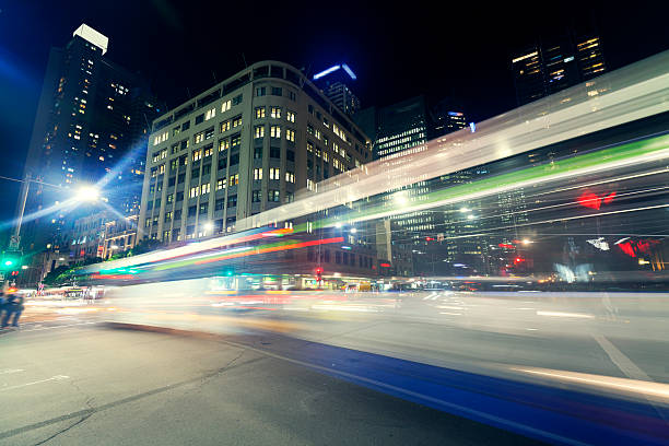istock Sydney city at night light trails 531871246