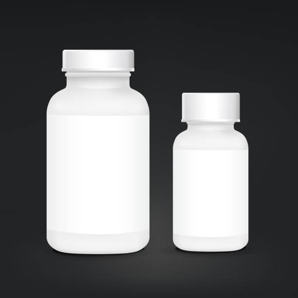medyczny zestaw biały plastikowy pojemnik - pill bottle nutritional supplement pill medicine stock illustrations