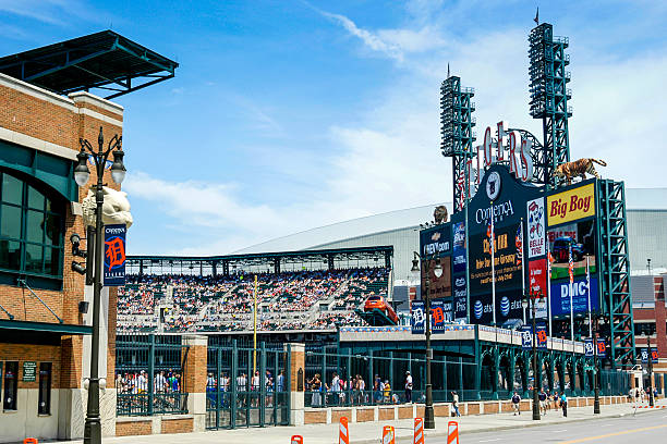 Comerica Park, Home of the Tigers in downtown Detroit MI Detroit, MI, USA - August 24, 2006: Comerica Park ball park stadium on Woodward Ave in downtown Detroit Michigan detroit tigers stock pictures, royalty-free photos & images