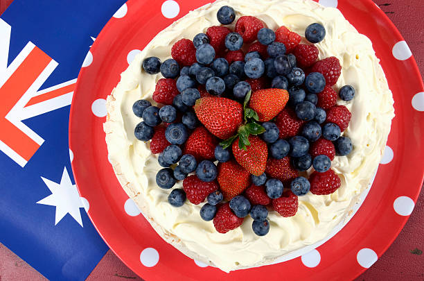 istock Australian traditional dessert, Pavlova. Overhead. 531885717