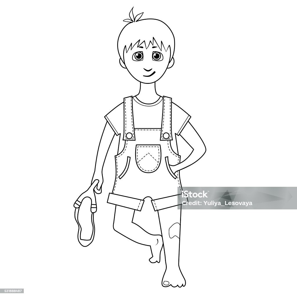 Coloring book. Cartoon of a boy with slingshot in hand 2015 stock vector