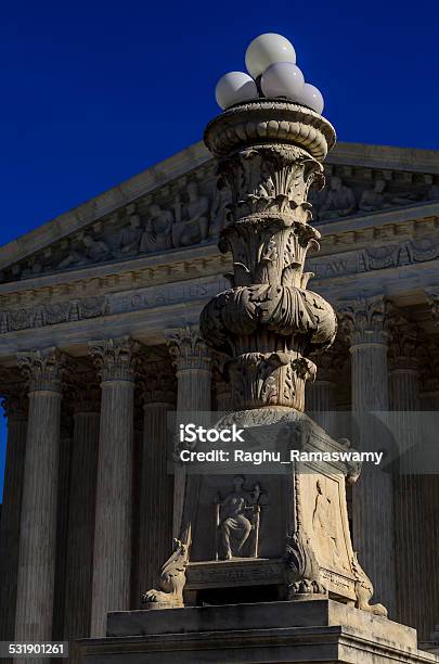 Lamp Post In Front Of Supreme Court Stock Photo - Download Image Now - 2015, Abstract, American Culture