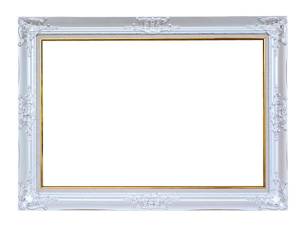 bela moldura vintage em fundo branco - picture frame classical style elegance rectangle imagens e fotografias de stock