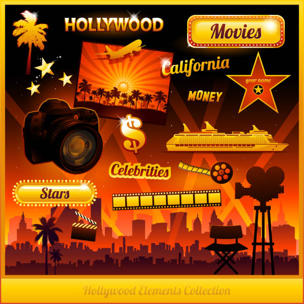 Hollywood cinema movie elements vector art illustration