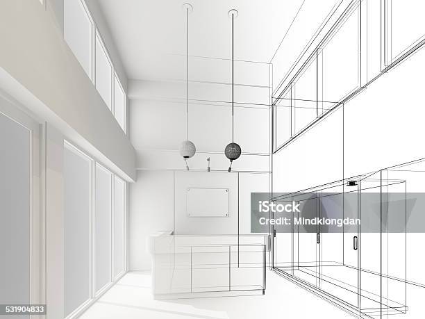 Sketch Design Of Interior Reception Stock Photo - Download Image Now - Hotel, Planning, Public Housing