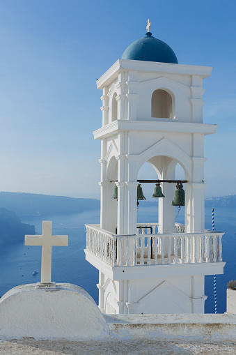 Santorini bell tower and dome in Oia on Greece