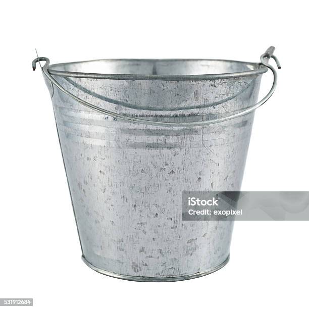 Metal Zinc Bucket Isolated Stock Photo - Download Image Now - Bucket, Metal, Zinc