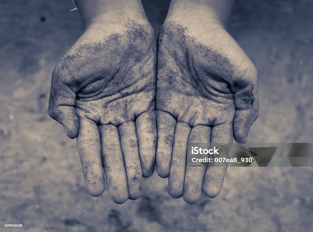 Children hands dirty , vintage tone Child Stock Photo