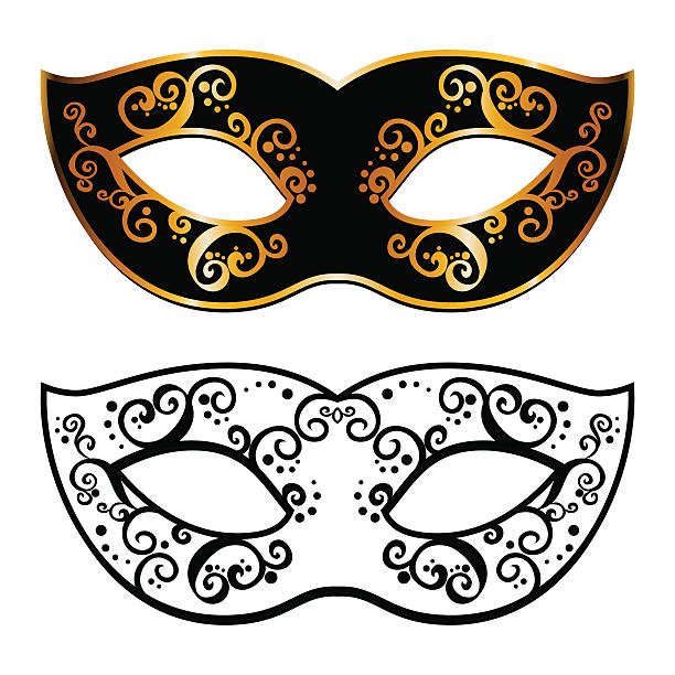 Vector back venetian carnival mardi gras party mask Vector black and gold venetian carnival mardi gras party mask. . Vector illustration painted masquerade masks stock illustrations