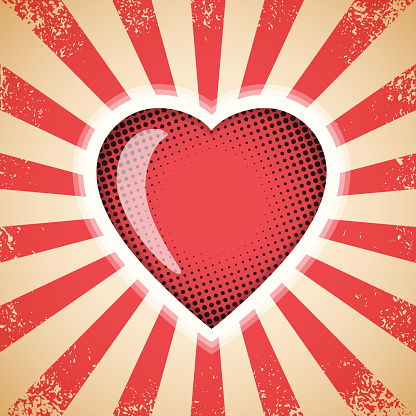 Red heart on retro background. Vector illustration.