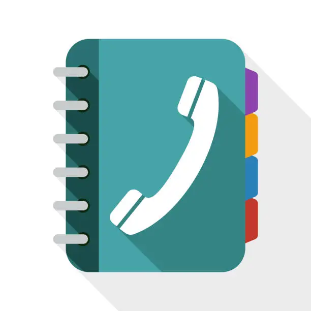 Vector illustration of Phone book flat icon with long shadow on white background