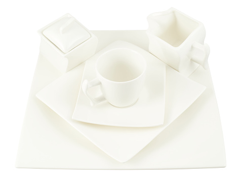 Sugar-bowl, cup and square plate composition