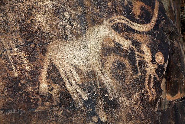 petroglyph z zwierząt na skale - ancient civilization people time visual art zdjęcia i obrazy z banku zdjęć